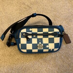 Blue checkered Coach crossbody bag